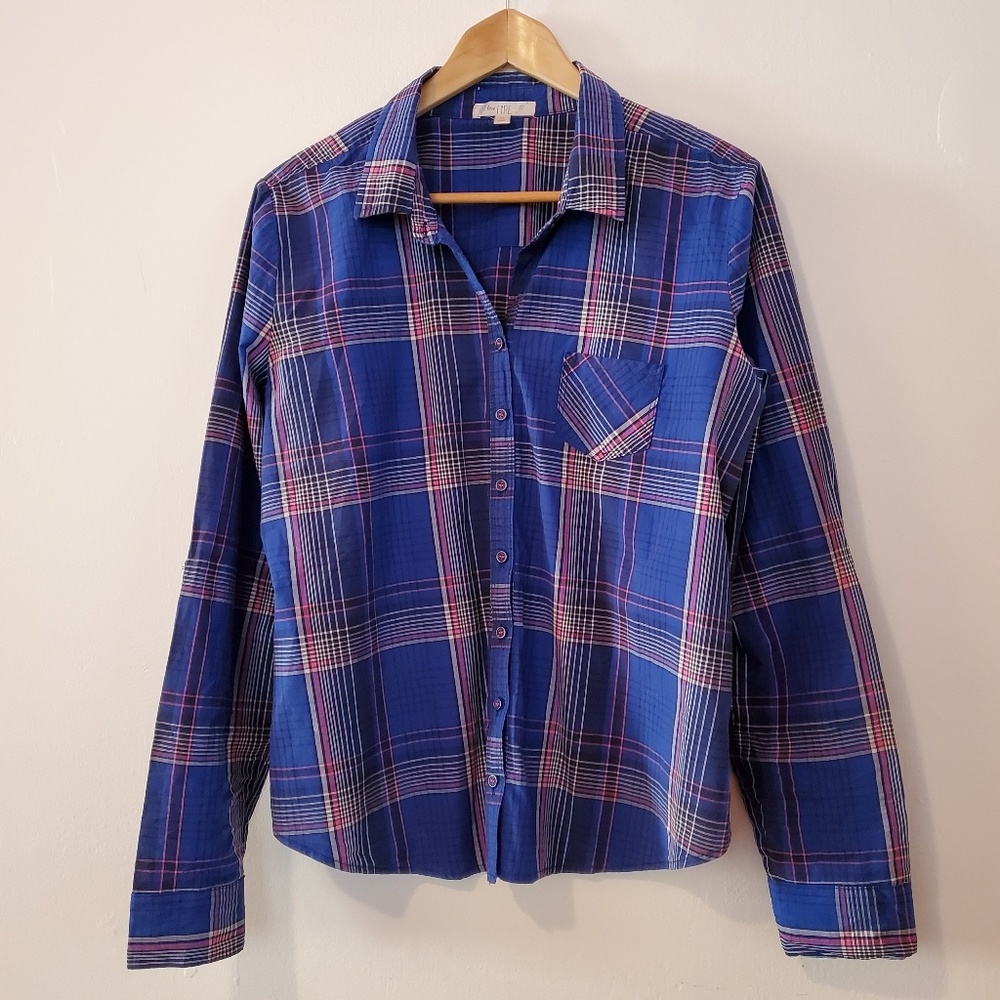 Love, Fire Juniors Blue Plaid Button Up Shirt XL